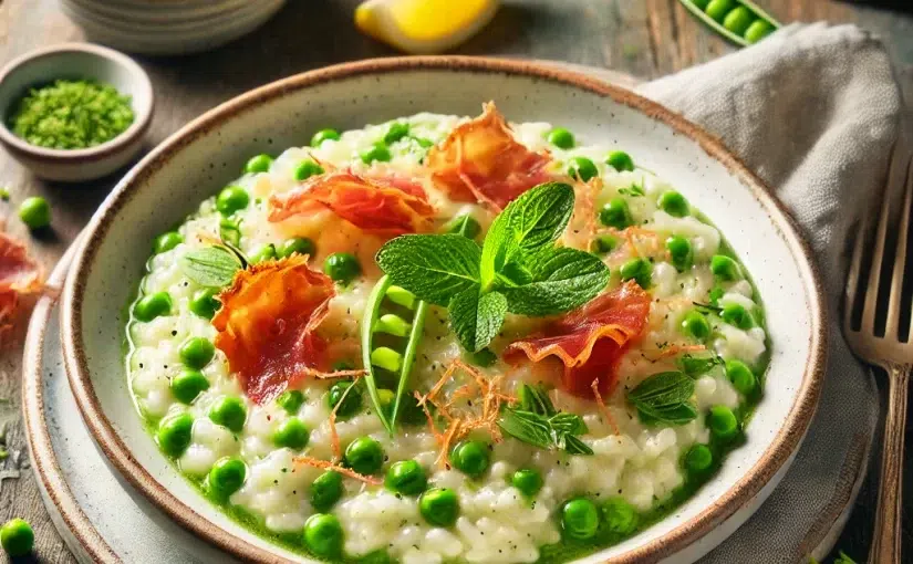 Risotto con Crema di Piselli e Guanciale